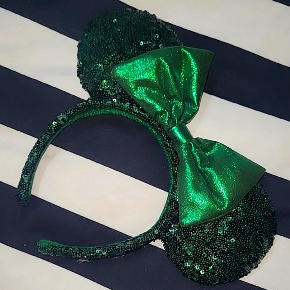 Disney Parks Emerald Green 2020 Minnie Mouse Ears Bow Headband Sequin